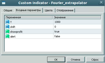 Настройки с описанием экстраполятора Фурье