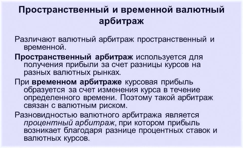 валютные арбитражи, разновидности