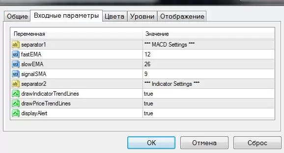 Настройка рабочих параметров индикаторов