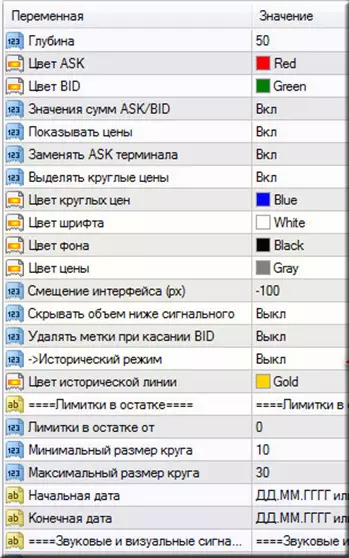 сервисные настройки индикатора