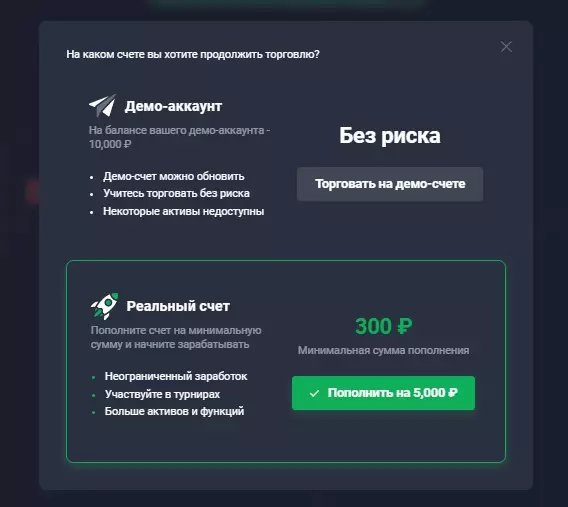 счета для торговли на Quotex